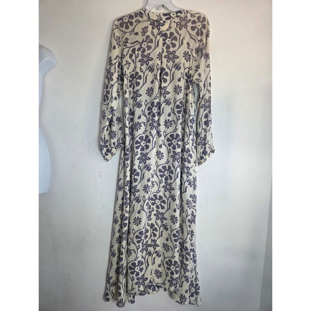 Natalie Martin Taupe Beige Grey Floral 100% Silk Cocktail/Evening Maxi Dress XS